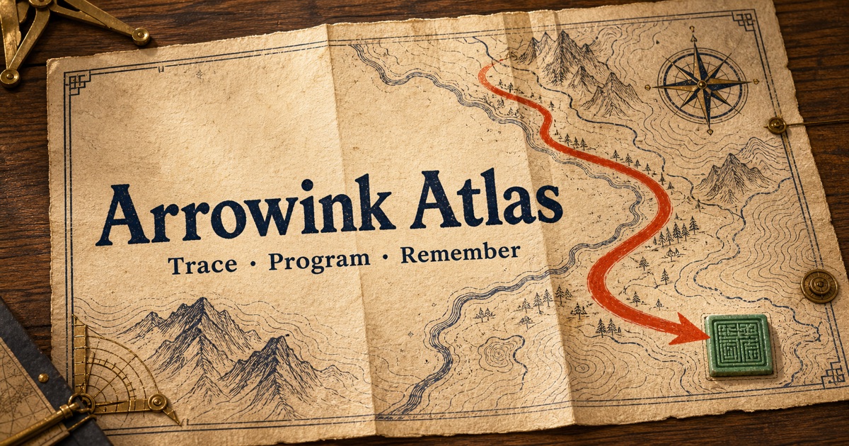 Arrowink Atlas map showing a vermilion route to a jade seal